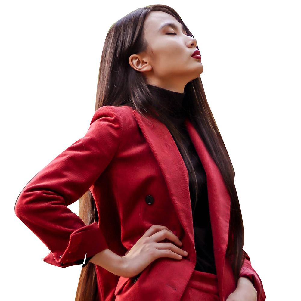 SUIT HEEL CORDUROY DOUBLE SUIT - BURGUNDY