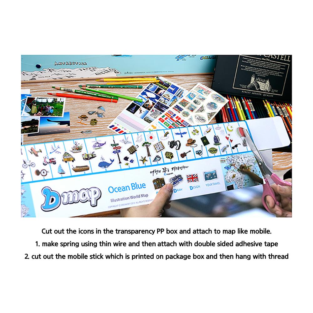 Dream Sky D-MAP Decorative Coloring Painting DIY Paper World Map - Ocean BLUE