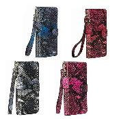 Milan anaconda natural cowhide wallet-type cell phone case red wine