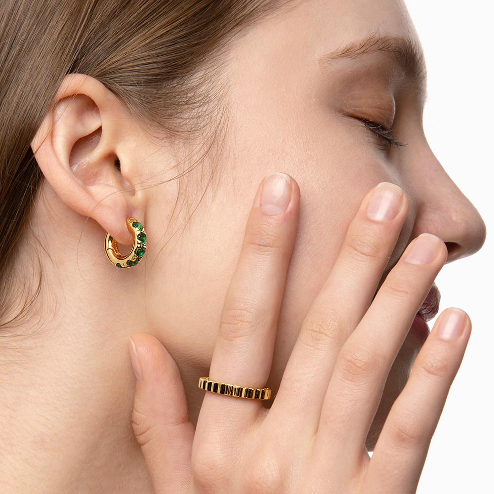 Round Volume Emerald Earrings ( S925 )