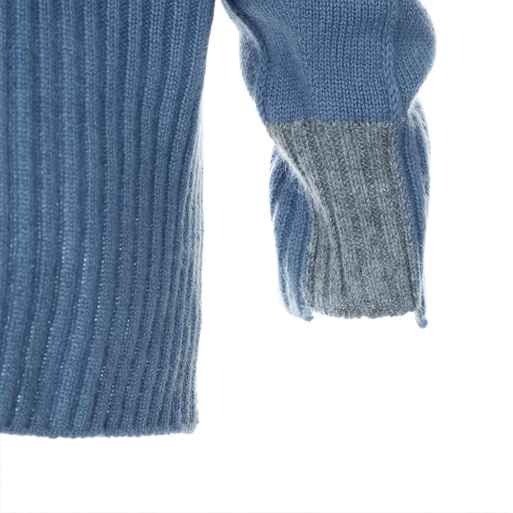 Premium pure cashmere100 colorblock turtleneck - Misty blue