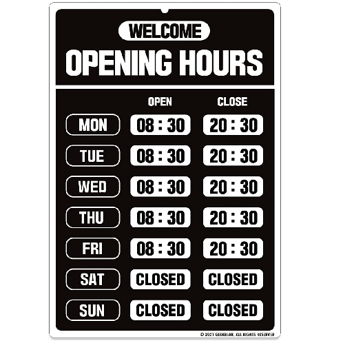 Opening Hours Sign(Black)