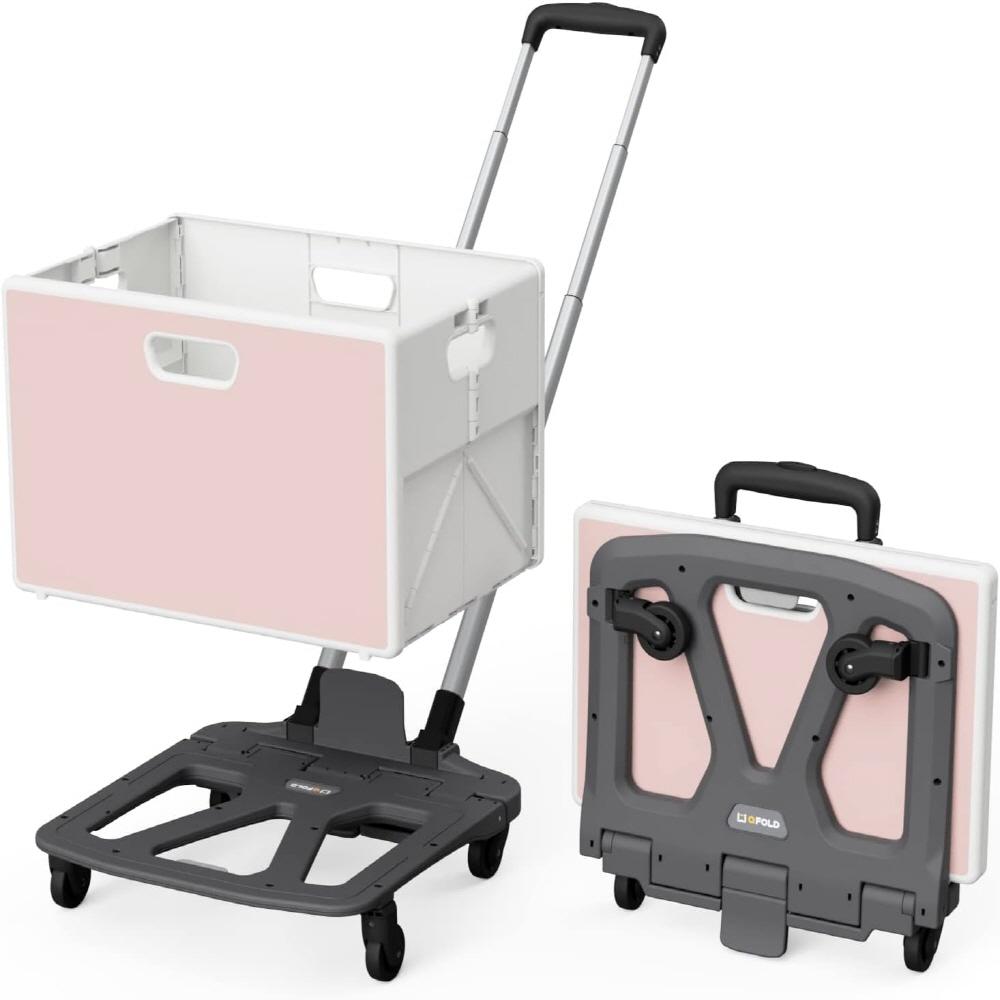 QFold Foldable Cart, Rolling Crate | Set of Folding Hand Truck and Collapsible Bin, Tiltable Handle