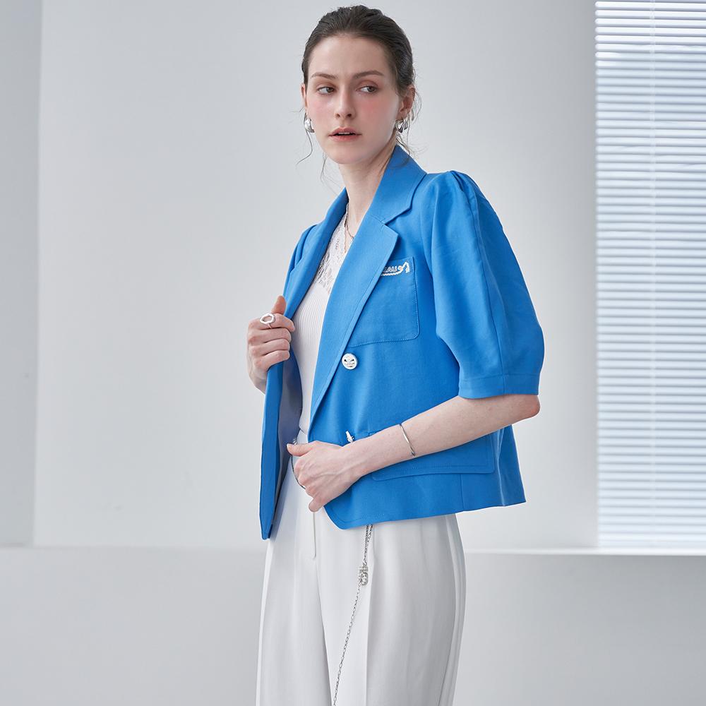 Linen Embroidered Volume-Sleeve Short Jacket