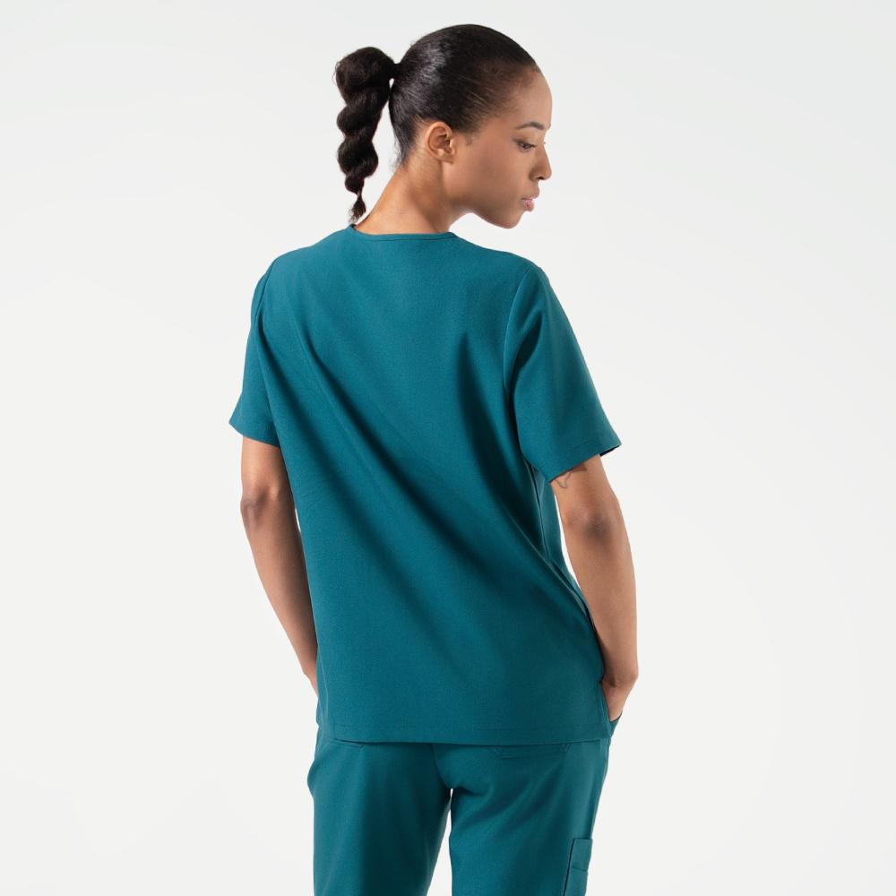Women's-Double-Pocket-Scrub-Top-Ocean-Teal